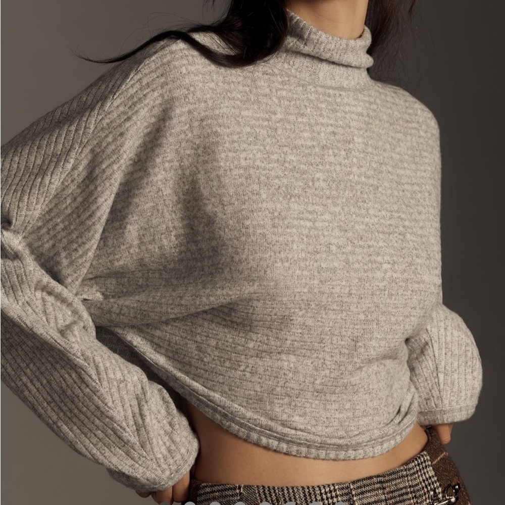 Anthropologie Pilcro Cozy Ribbed Turtleneck Batwing Pullover Heather Grey Sz S
